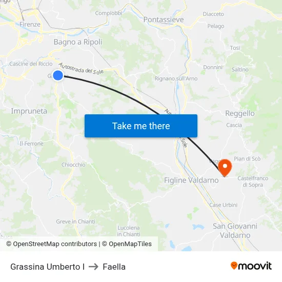Grassina Umberto I to Faella map