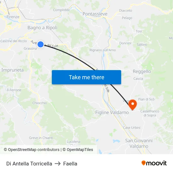 Antella Torricella to Faella map