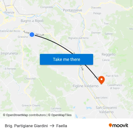 Partisan Brigade Gardens to Faella map