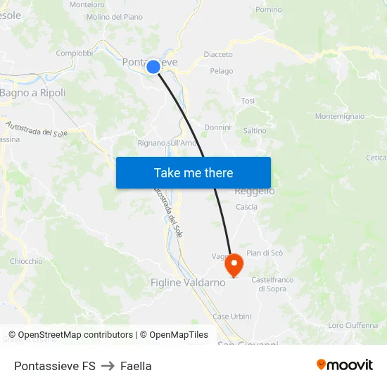 Pontassieve Railway Station to Faella map