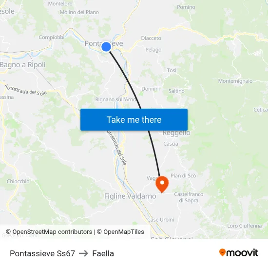 Pontassieve State Road 67 to Faella map