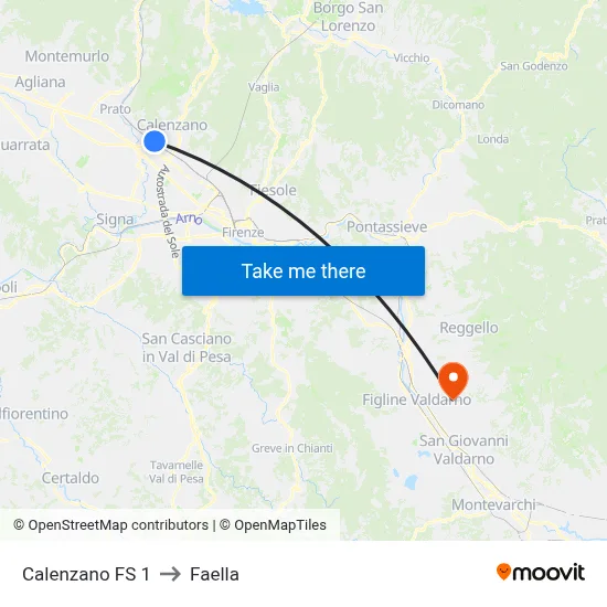 Calenzano Station 1 to Faella map