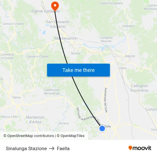 Sinalunga Station to Faella map
