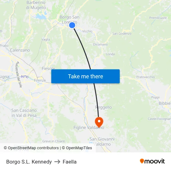 Borgo Kennedy to Faella map