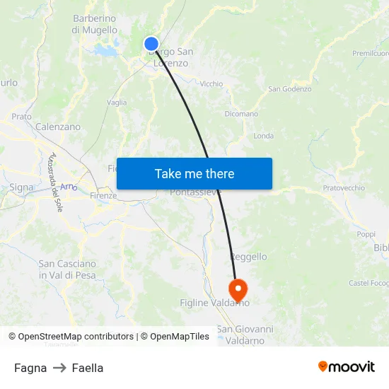 Fagna to Faella map