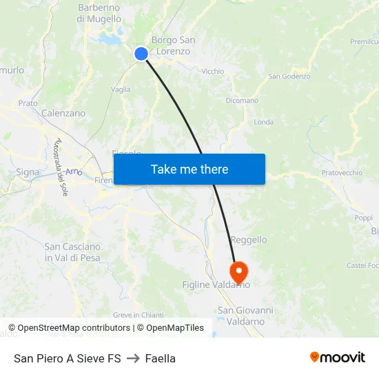 San Piero A Sieve Railway Station to Faella map