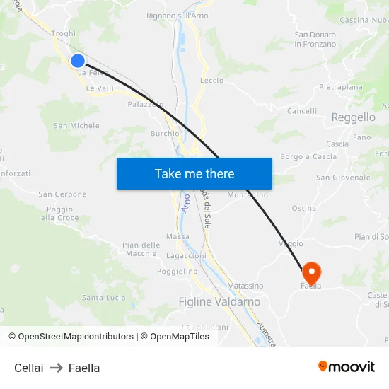 Cellai to Faella map
