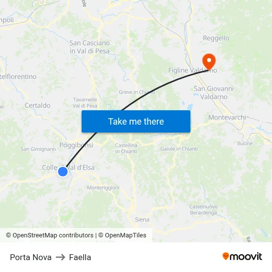 Porta Nova to Faella map