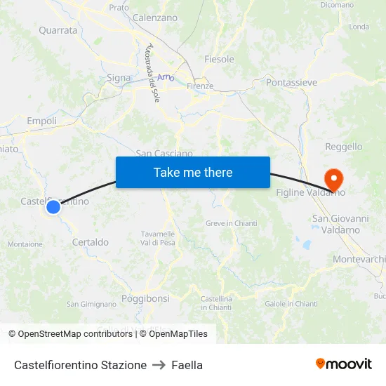 Castelfiorentino Station to Faella map