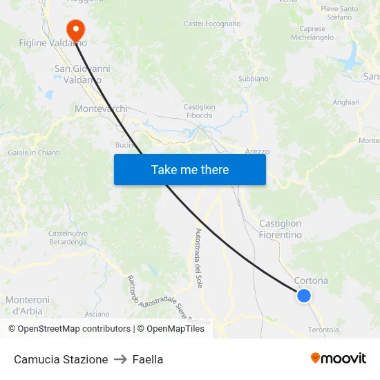 Camucia Station to Faella map