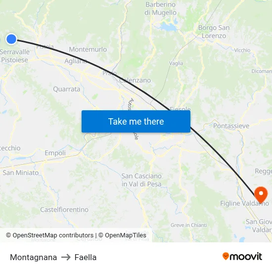 Montagnana to Faella map