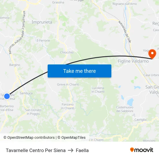 Tavarnelle Center To Siena to Faella map