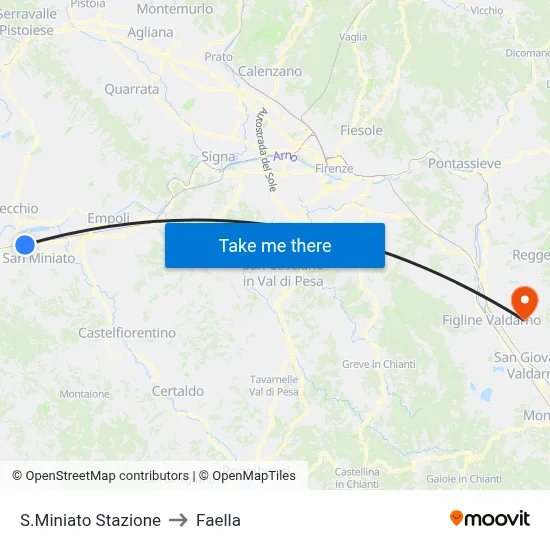 San Miniato Station to Faella map