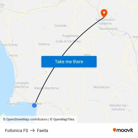 Follonica Station to Faella map