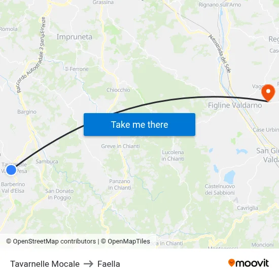 Tavarnelle Mocale to Faella map