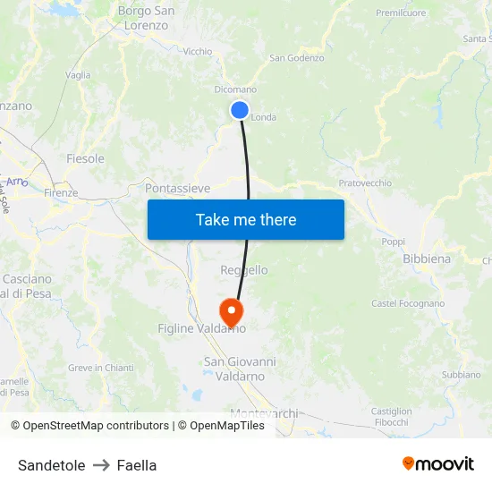Sandetole to Faella map