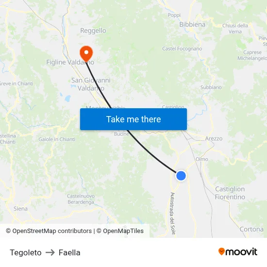 Tegoleto to Faella map