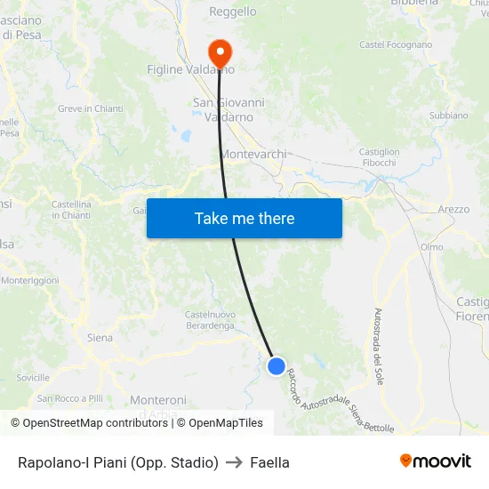 Rapolano-I Piani (Opposite Stadium) to Faella map