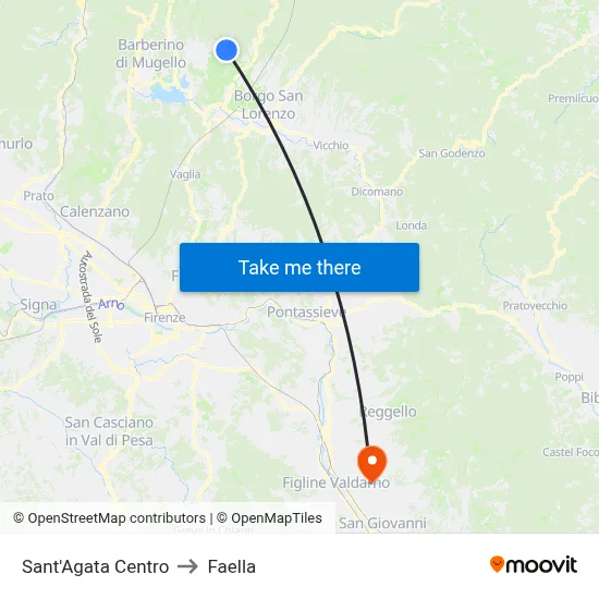 Sant'Agata Center to Faella map