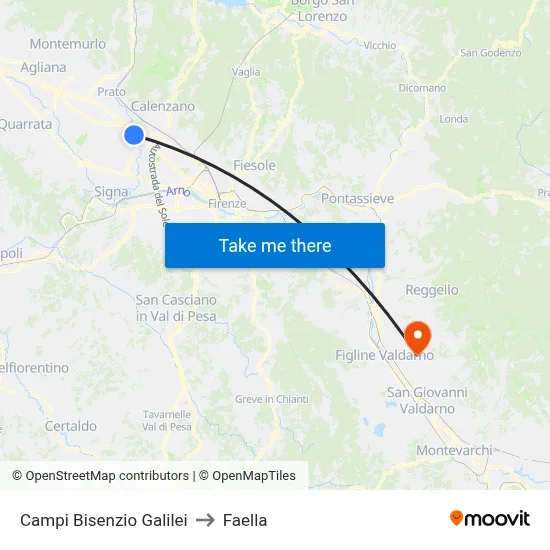 Campi Bisenzio Galilei to Faella map