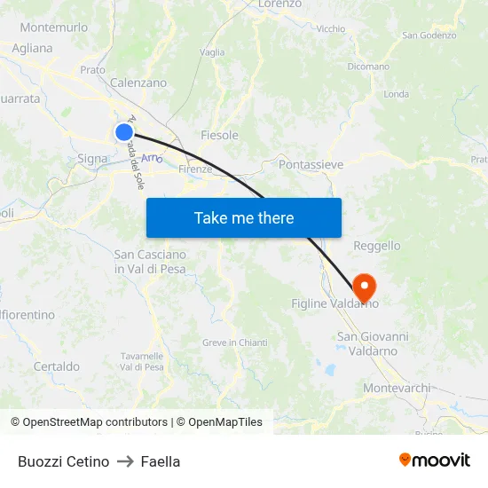 Buozzi Cetino to Faella map