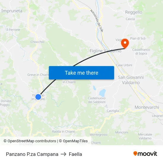 Panzano Bell Tower Square to Faella map