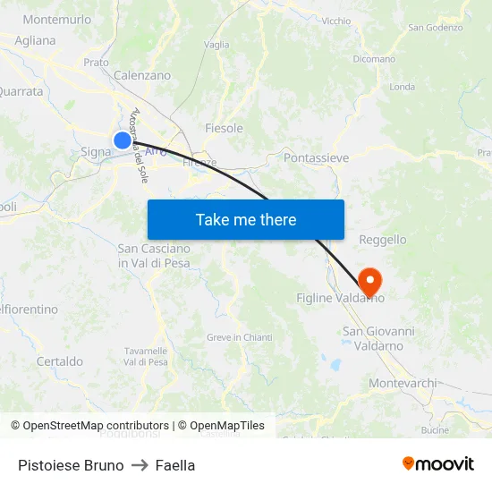 Pistoiese Bruno to Faella map