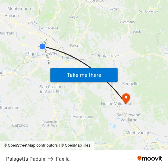 Palagetta Padule to Faella map