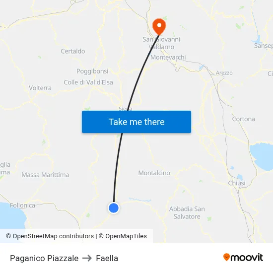 Paganico Square to Faella map