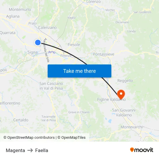 Magenta to Faella map