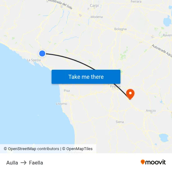 Aulla to Faella map