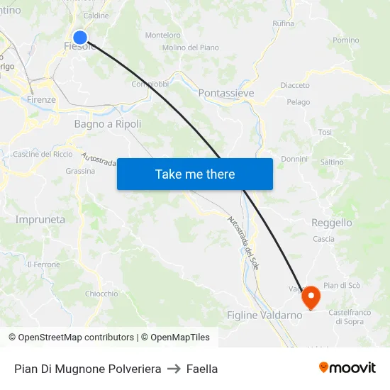 Pian Di Mugnone Powder Magazine to Faella map