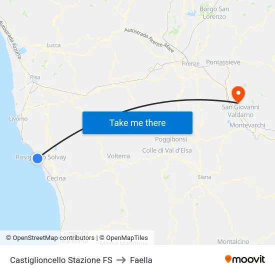 Castiglioncello Railway Station to Faella map
