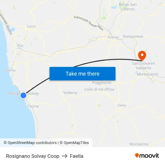 Rosignano Solvay Coop to Faella map
