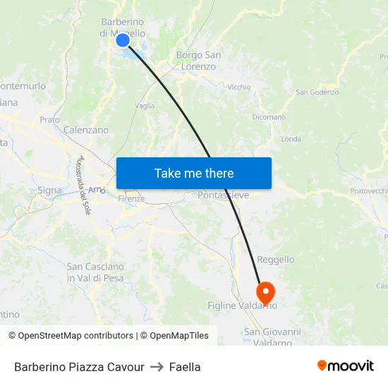 Barberino Piazza Cavour to Faella map