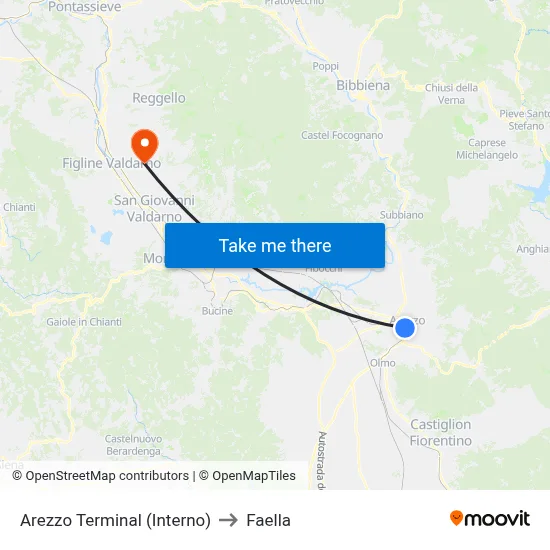 Arezzo Terminal (Interior) to Faella map
