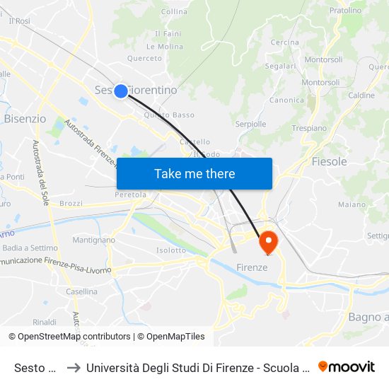 Sesto Fiorentino to Università Degli Studi Di Firenze - Scuola Di Studi Umanistici E Della Formazione map