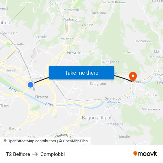 T2 Belfiore to Compiobbi map