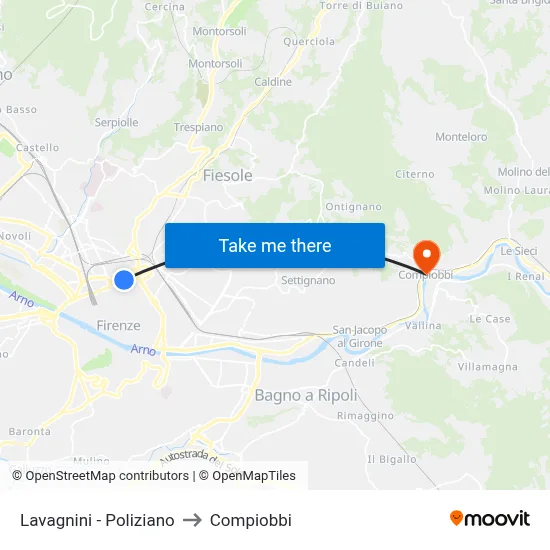 Lavagnini - Poliziano to Compiobbi map