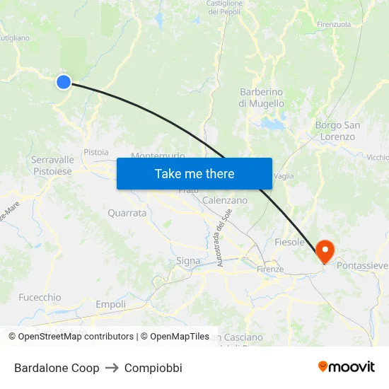 Bardalone Coop to Compiobbi map
