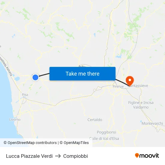 Lucca Piazzale Verdi to Compiobbi map