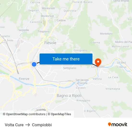Volta Cure to Compiobbi map