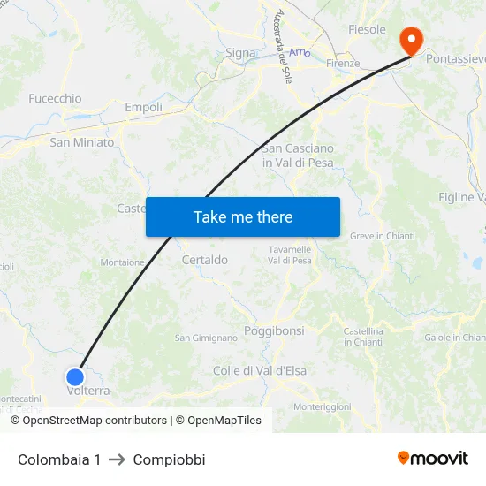 Colombaia 1 to Compiobbi map