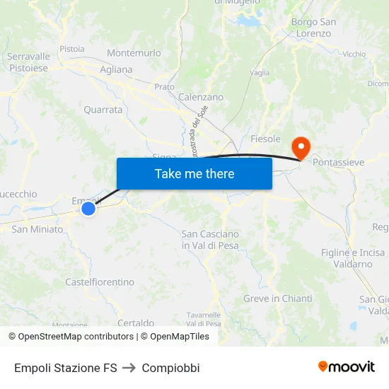 Empoli Railway Station to Compiobbi map