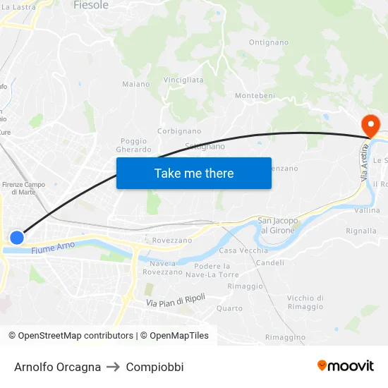 Arnolfo Orcagna to Compiobbi map