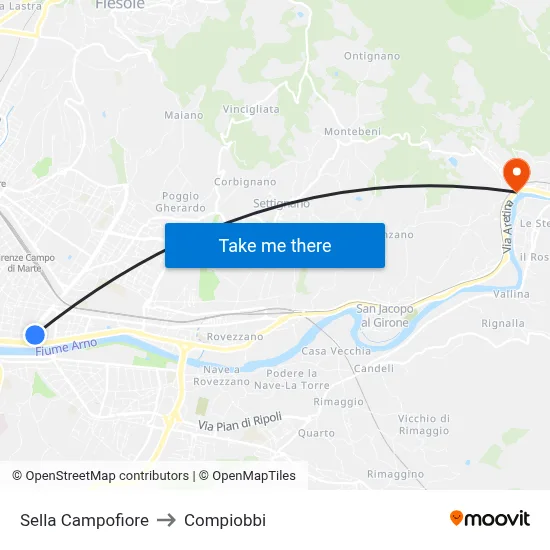 Campofiore Saddle to Compiobbi map