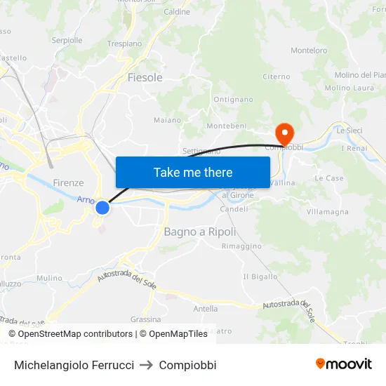 Michelangiolo Ferrucci to Compiobbi map