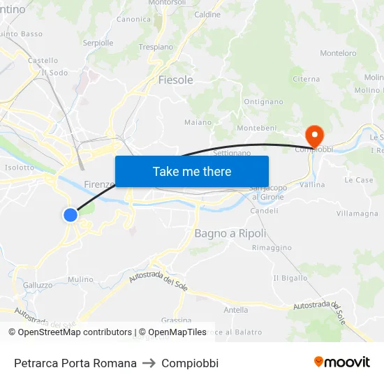 Petrarca Porta Romana to Compiobbi map