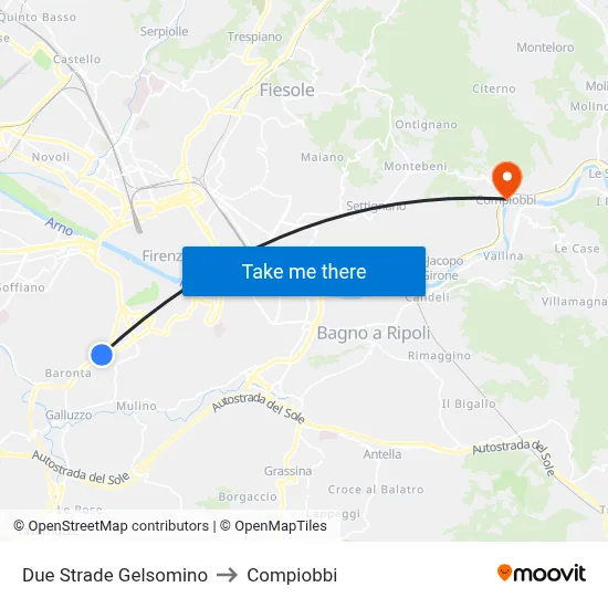 Due Strade Gelsomino to Compiobbi map