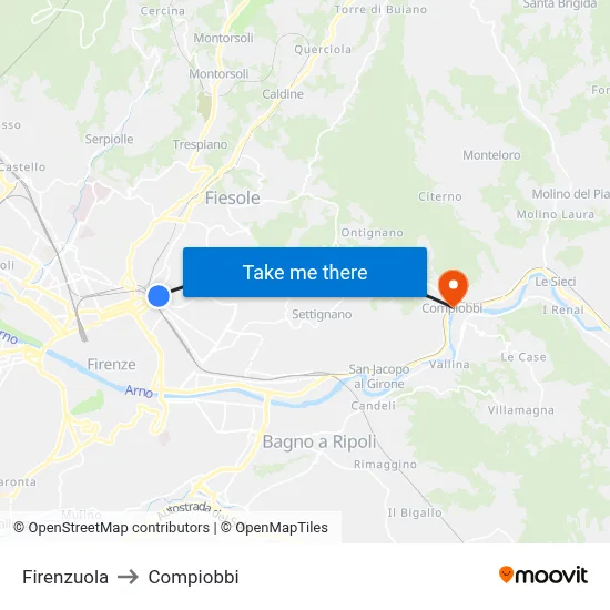 Firenzuola to Compiobbi map
